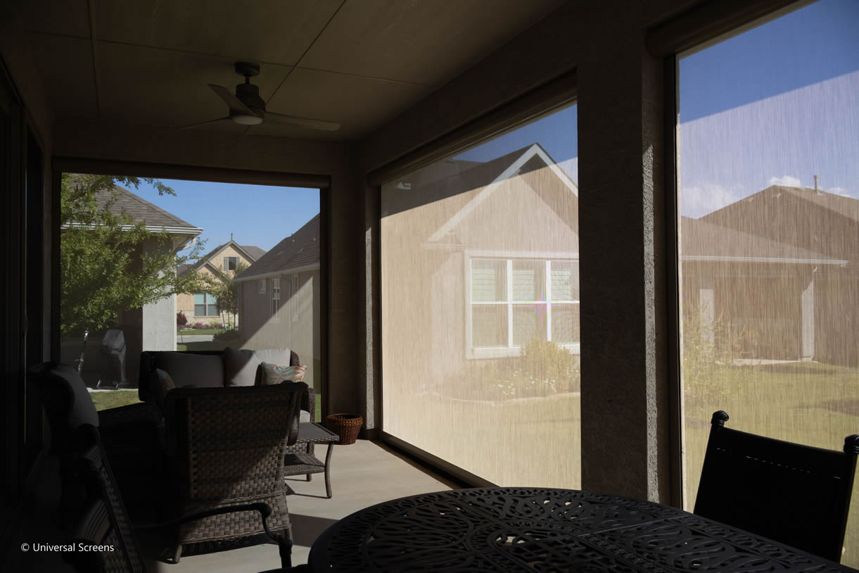 Patio with retractable screens raised