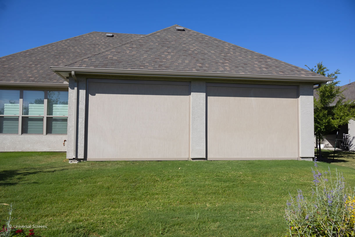 Exterior patio with retractable screens raised