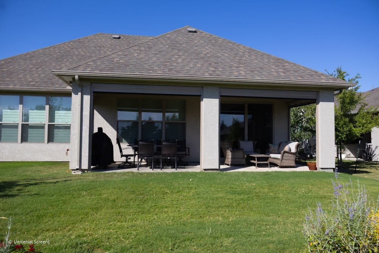 Exterior patio with retractable screens lowered